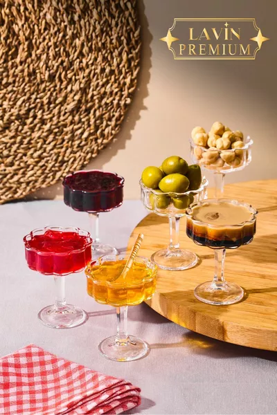 Set of 6 Glass Footed Coffee Side Plates, Turkish Delight/Dessert Bowls, Breakfast Bowls for Serving ml