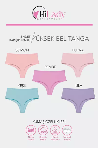 مجموعة مكونة من 5 سراويل داخلية نسائية عالية الخصر من القطن، شفاف وناعم ومرن