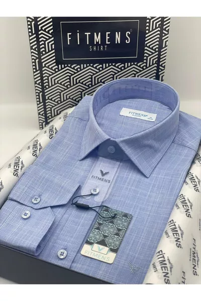 Klasik Uzun Kol Keten Yaka Alttan Düğmeli Hediye Kutulu Erkek Gömlek 