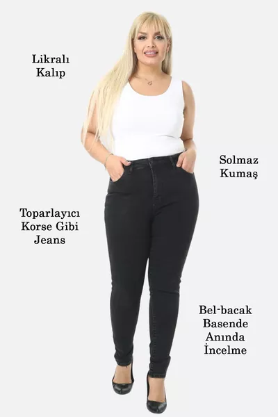 Slim Fit Jeans Große Größen Hohe Taille Schmale Passform Elastische Jeans -Anthrazit