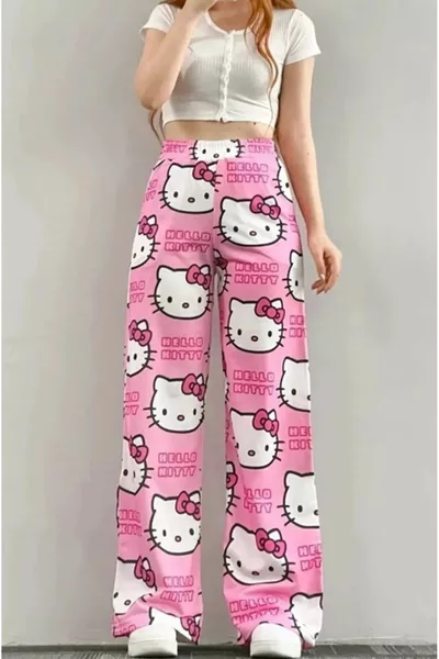 Pink Hello Kitty Cat Jogginghose mit lockerem Bein