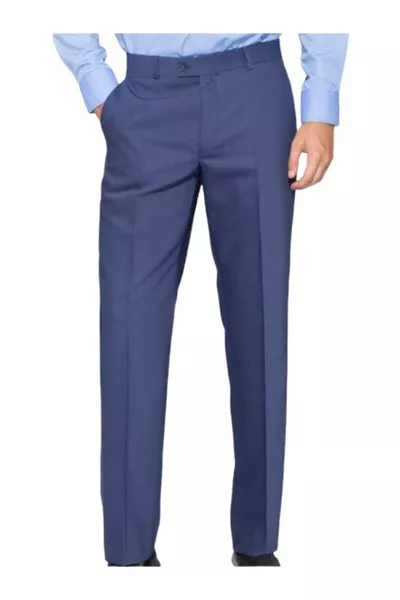 Men's Blue Navy Comfortable Fit High-Waist Classic Fabric Pants