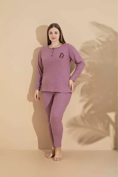 طقم بجامة شتوي واسع للنساء مع أكمام طويلة