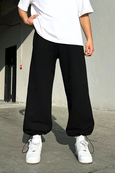 سروال رياضي فضفاض بساق قابلة للتعديل باللون الأسود والرمادي الدخاني