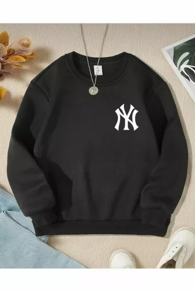 New York-ny Baskılı Kalın Kız Erkek Çocuk Sweatshirt