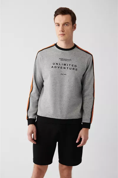 هوديي رجالي رمادي سهل الكي بياقة دائرية مطبوع 