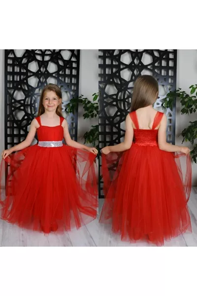 Kız Çocuk Uzun Pamukkoza Kırmızı Abiye Elbise