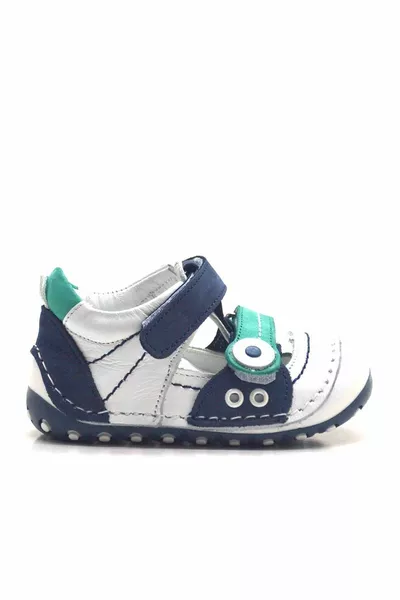 جلد طبيعي الأزرق الداكن الفيلكرو الصيف الخطوة الأولى أحذية