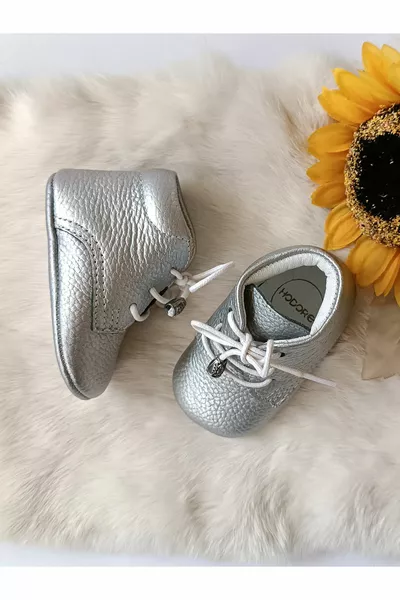 رمادي معدني جلد طبيعي جوارب الأطفال