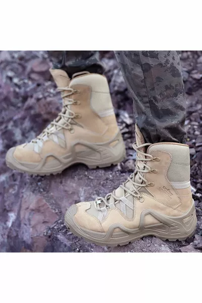 Мъжки Набук Кожа Бежови Водоустойчиви Военни Пощенски Ботуши