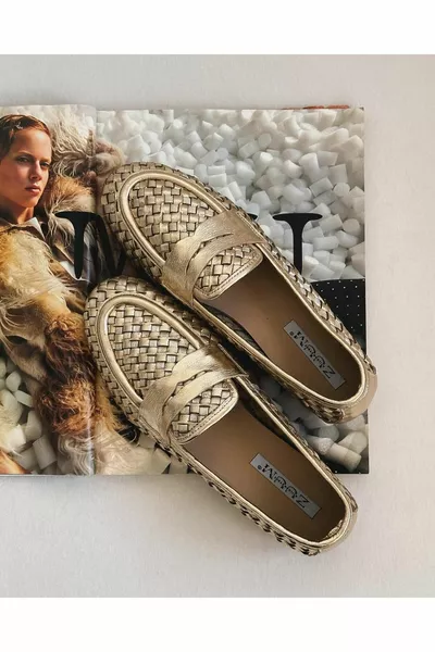 Sista % натуральная кожа трикотажные женские мокасины - золотая кожа