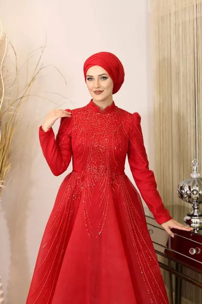 Robe de soirée Samyeli détaillée de perles - Rouge