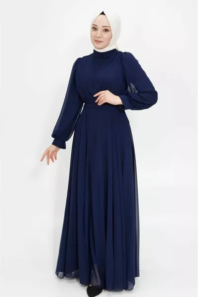 Двуредна яка шифонов плат Хиджаб вечерни рокли