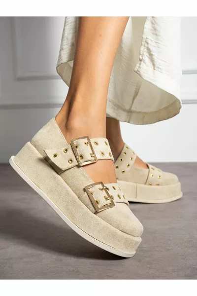 NELY Cream Suede Clasp Detail Women's Loafer