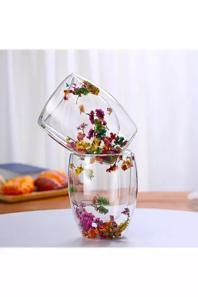 1 Piece Flowering Heat Resistant Borosilicate Double Walled Flower Cup | Floral Coffee Presentation Cup