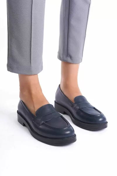 Genuine Leather Navy Blue Loafer Shoes
