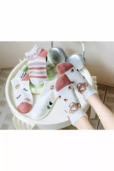 Chaussettes 5 pièces à motifs roses pour femmes