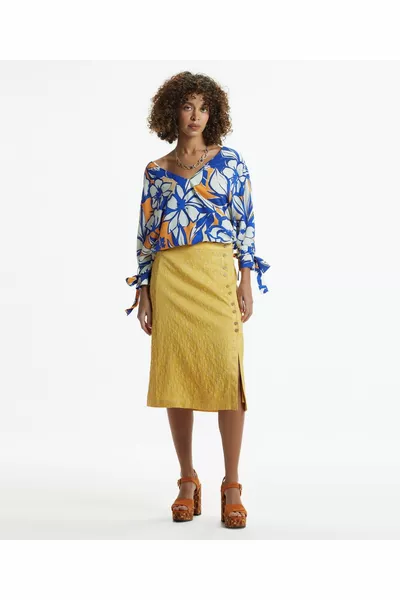 Юбка миди прямого кроя с разрезом