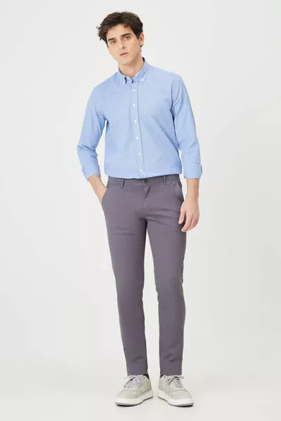 Мъжки антрацитни вталени панталони Slim Fit Памучни еластични панталони чино