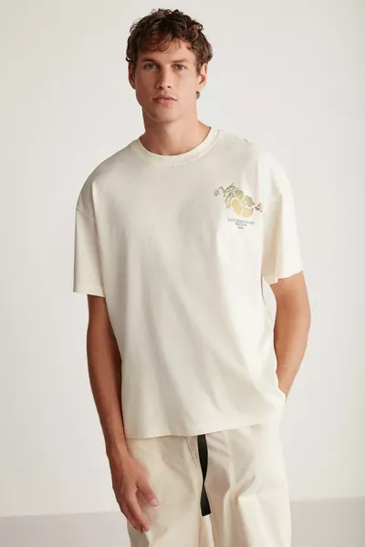 Phillip Men's Oversize Fit % Cotton Thick Textured Printed Vanilla T-shirt