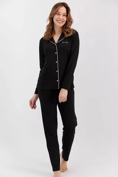 Класически черен дамски комплект пижама за риза