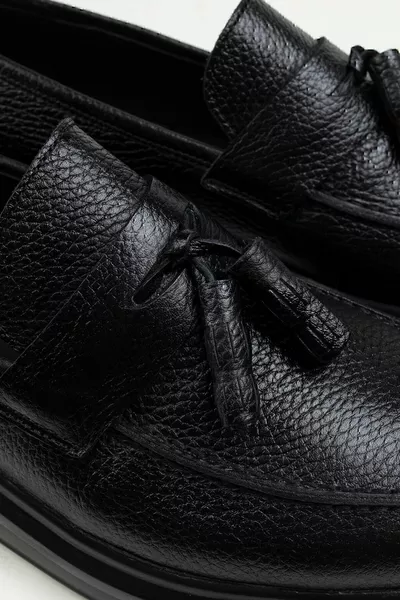 جلد طبيعي أسود أحذية لوفر للرجال 