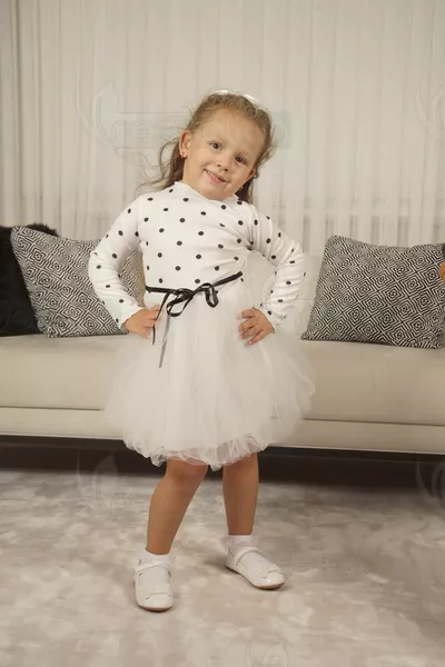 Robe en tulle à manches longues pour filles à pois pour l’anniversaire et les occasions spéciales