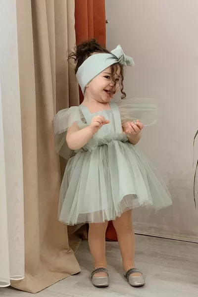 أكوا جرين بنات الساتان مساء اللباس الفتيات عيد ميلاد حزب احتفال الزي