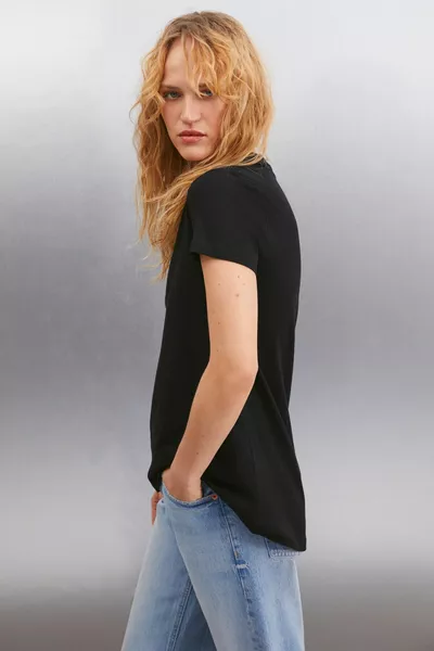 Samantha Women's Comfort Fit % Organic Cotton Basic Knitted Black T-shirt