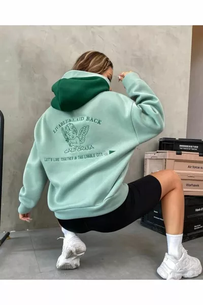 للجنسين كبير الحجم النعناع الأخضر للعيش كاليفورنيا مرة أخرى مطبوعة الأخضر مقنعين قميص من النوع الثقيل