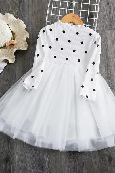 Ivy Polka Dot Imprimé Tulle Doublé Tulle Camisole Robe Bébé/Enfant (blanc)