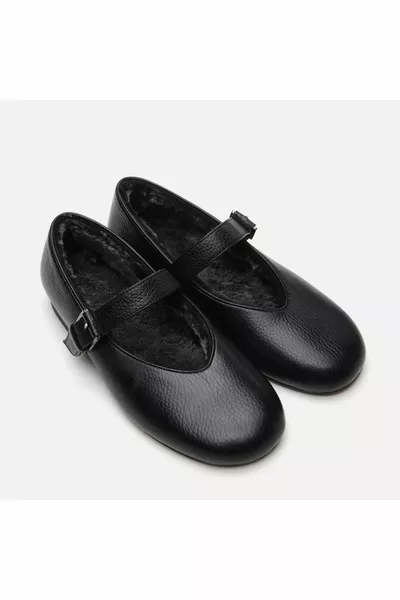 ماري جين جلد طبيعي أسود نسائي باليه مسطح