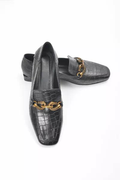 Women's Loafer Chain Accessory Loafers Casual Shoes Black Croco Mellys