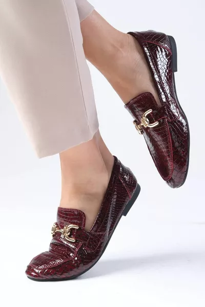 Jordane جلد طبيعي بورجوندي اللون طباعة حادة اصبع القدم المرأة أحذية المتسكع