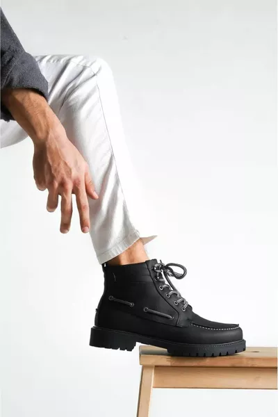  Lacets Semelle Orthopédique Résistant à l’Eau et au Froid Casual Hiver Bottes De Sport Pour Hommes ST Noir