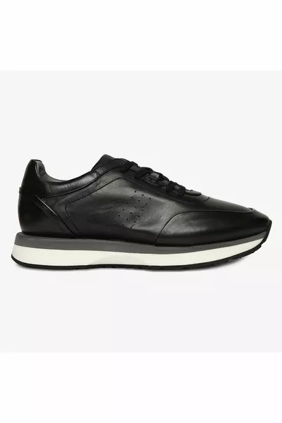 Schwarze Sneaker-Schuhe aus echtem Leder für Herren 