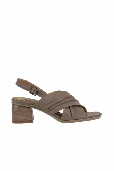 Grey Leather Women's Heeled Sandals 