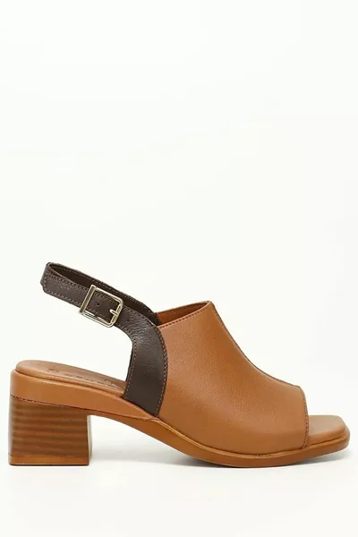 Echt lederen korte dikke hakken dames sandalen