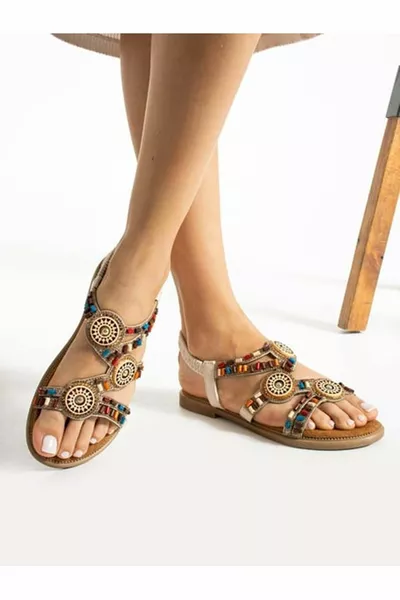 Feles نعل مسطح بديكور صنادل نسائية مفصلة TEN