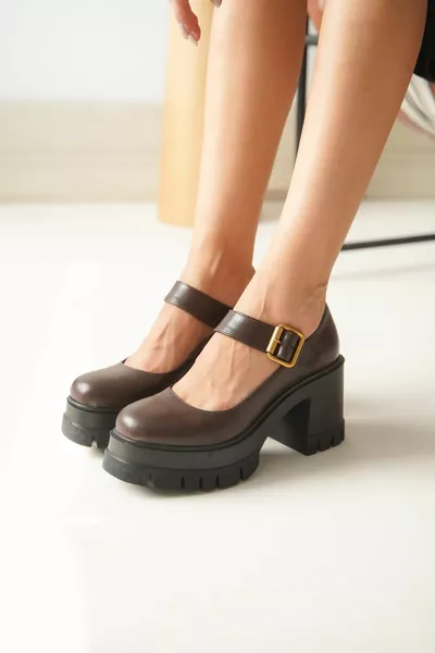  Braun Casual High Heels Plateau Loafer Damen Schuhe