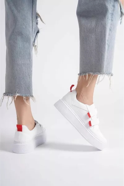 Rebbi White Skin Red Detailed Sneakers