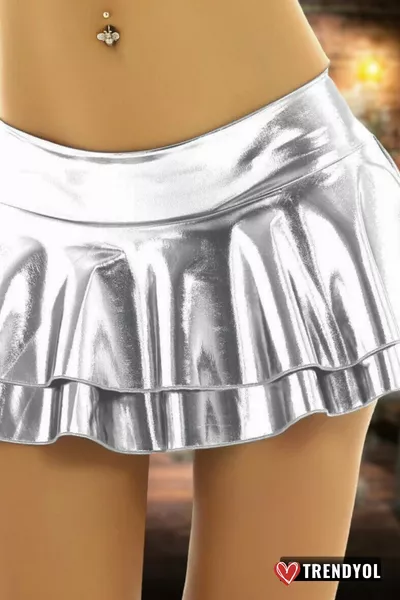 سوبر مصغرة يتوهم تنورة انتفخ 2 طبقة تكدرت الفضة المعدنية رمادي تنورة مثير