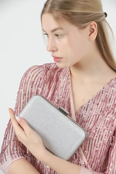 Grey Striped Evening Dress Portfolio Bag