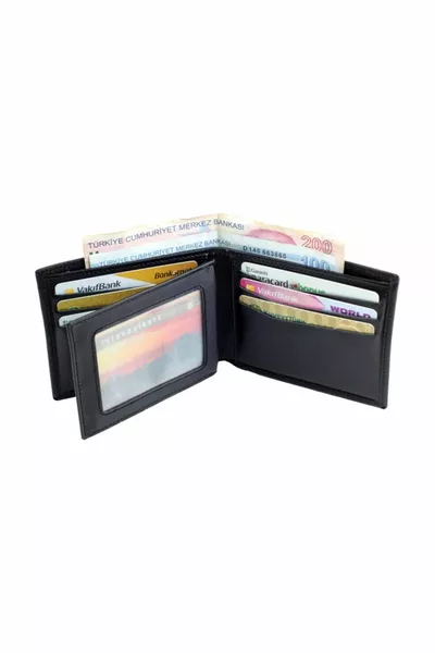 محفظة جلد طبيعي للرجال  أسود