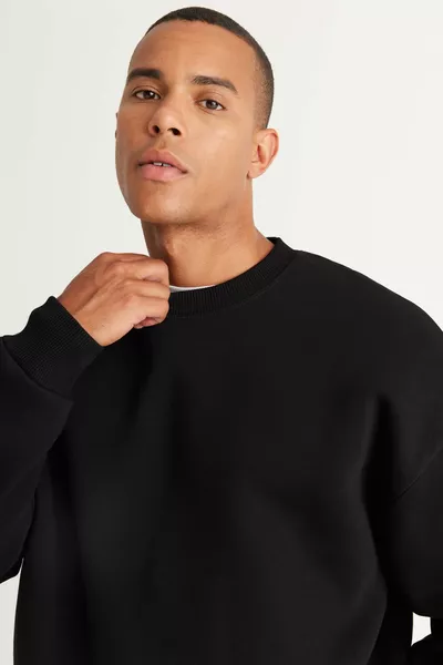 الرجال الأسود المتضخم صالح فضفاض الصوف القطن داخل 3 الموضوع طاقم الرقبة قميص من النوع الثقيل