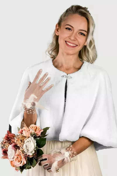 Boléro de mariée Fourrure de mariée Châle de fourrure Etol Châle de mariée Blanc cassé