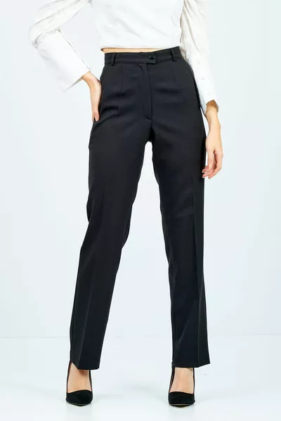 المرأة السوداء الكلاسيكية عالية الخصر النسيج السراويل