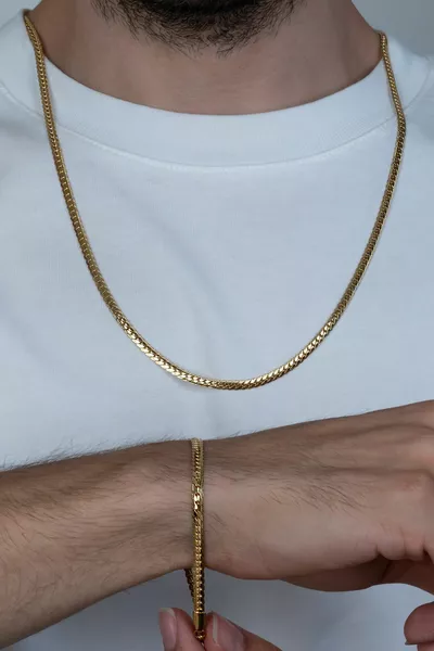 Комплект унисекс колие и гривна Gold Crush Flat Snake Steel s