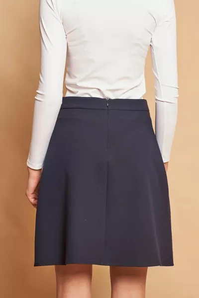 Висока талия Лека тъкан от ликра Пола с дължина до коляното-тъмносиня