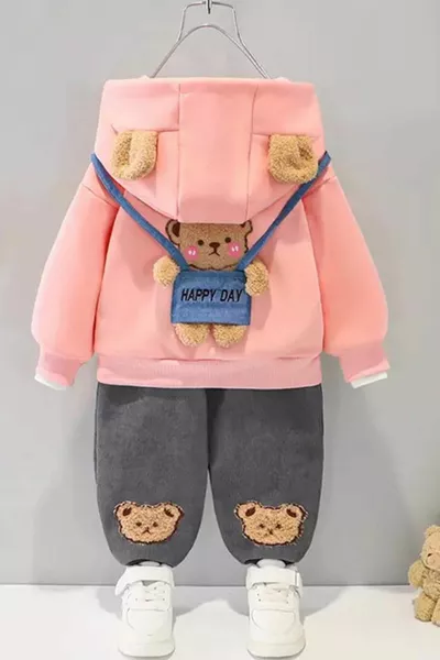 Toy Bear Image Hooded Elegant Baby Set
